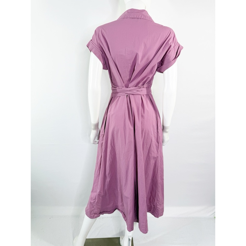 HATCH Purple Belted Maternity Midi Shirt Dress Size 1 US S Collared Short Sleeve - Picture 9 of 12